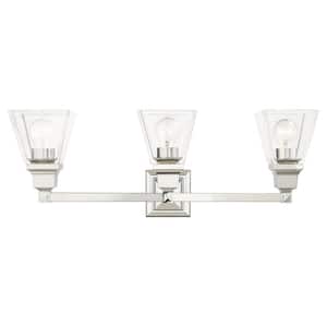 Chadbdurne 25.25 in. 3-Light Polished Chrome Vanity Light with Clear Glass