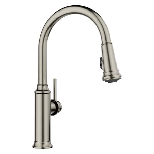 Empressa Satin Platinum 16.25 in. H Pull Down Sprayer Kitchen Faucet with 180 Degree Spout Swivel