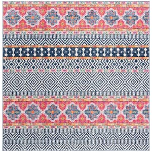 Madison Navy/Ivory 11 ft. x 11 ft. Geometric Floral Ikat Square Area Rug