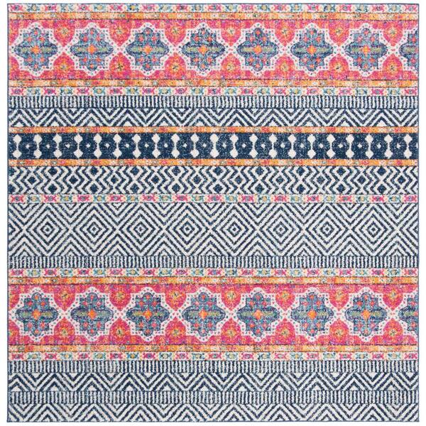 SAFAVIEH Madison Navy/Ivory 11 ft. x 11 ft. Geometric Floral Ikat ...