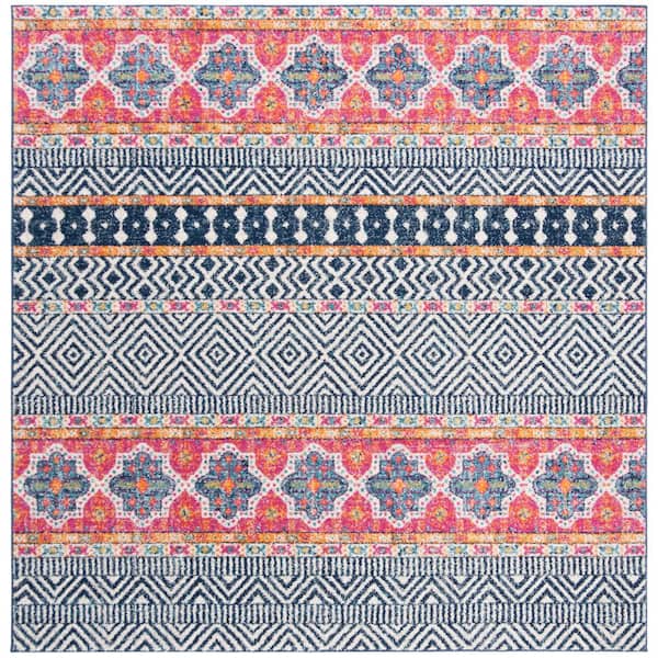 SAFAVIEH Madison Navy/Ivory 7 ft. x 7 ft. Square Geometric Area Rug