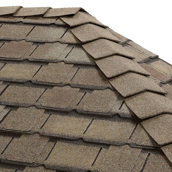 TimberCrest 10 in. width Weathered Timber Bullnose Hip and Ridge Cap Shingles (20 linear feet per Box) (30-pieces)