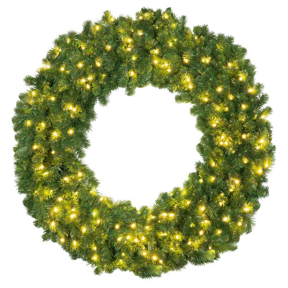 48'' Green Pine Artificial Christmas Wreath with Warm White LED Lights