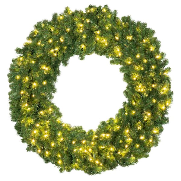 Red Sleigh Sequoia Fir 48 in. Pre-Lit Artificial Commercial Wreath with 200 Warm White LED Lights
