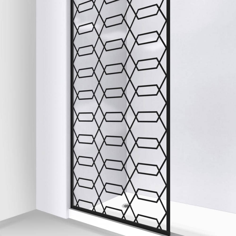 Linea Maze 34" W x 72" H Frameless Clear Glass Shower Door with Black Hexagonal Pattern