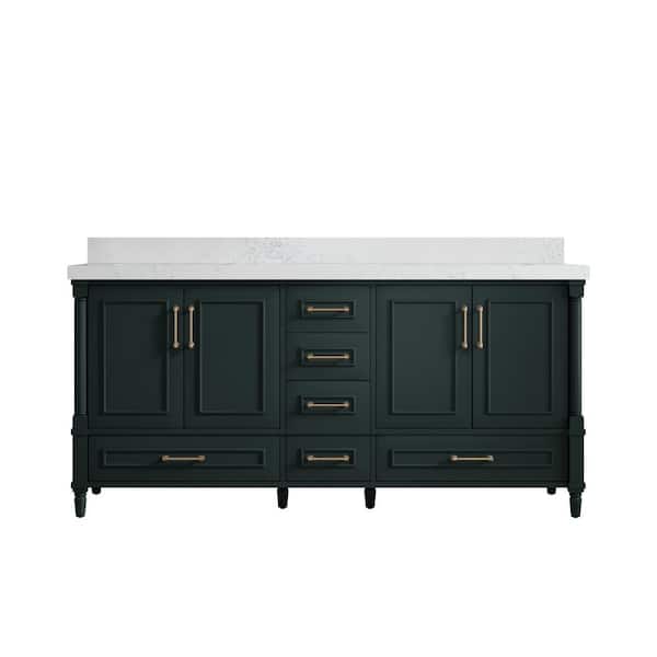 Willow Collections Hudson 72 in. W x 22 in. D x 36 in. H Double Sink Bath Vanity in Dark Green with 2 in. Empira Quartz Top