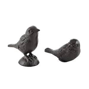 Brown Cast Iron Set of 2-Bird Sculptures - Tabletop Desk Ornaments or Decorative Paperweights