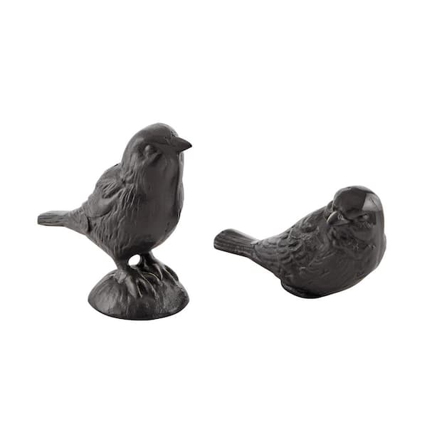 DANYA B Brown Cast Iron Set of 2-Bird Sculptures - Tabletop Desk Ornaments or Decorative Paperweights