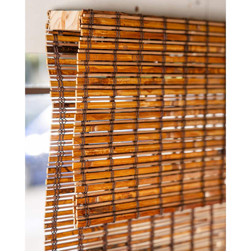 39" x 64" Beaver Brown Bamboo Cordless Roman Shade