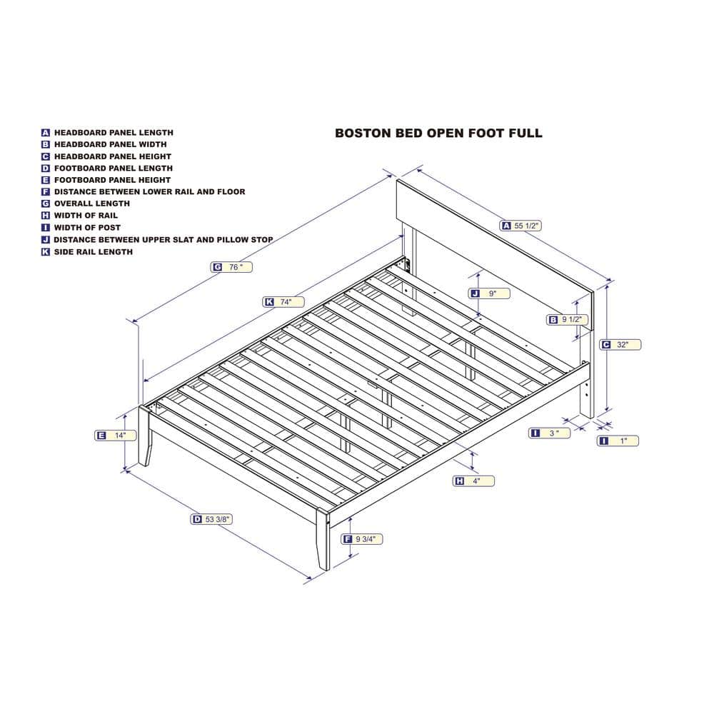 Walnut Full Size Platform Bed with Panel Headboard