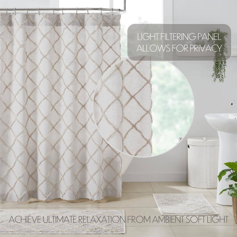 Frayed Lattice Oatmeal and White Cotton Shower Curtain 72x72