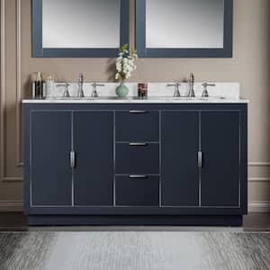 Venice 61 in. W x 22 in. D x 38 in. H Bath Vanity in Grey with Engineered stone Top in Carrara White with White Basin