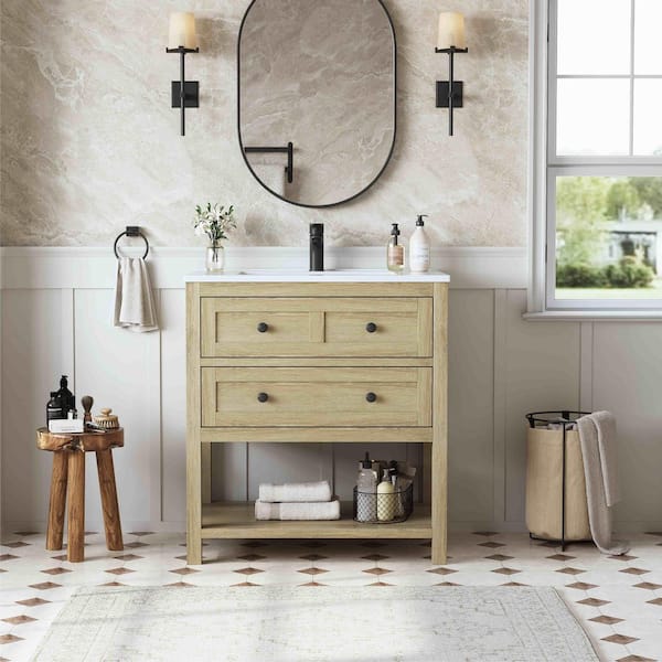 DELUXE DL LIVING Shay 31 in. Single Sink Bath Vanity in Light Oak