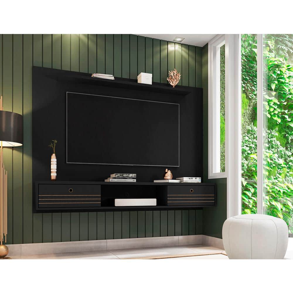 Black 76" Floating Entertainment Center with Mount