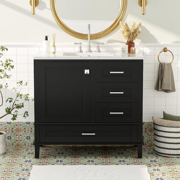 ZXDDMS 36 in. Single Sink Freestanding Black Bath Vanity with