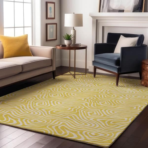 Mayfield Premium Machine Washable Abstract AMF1030 Yellow 3 ft. x 4 ft. Area Rug