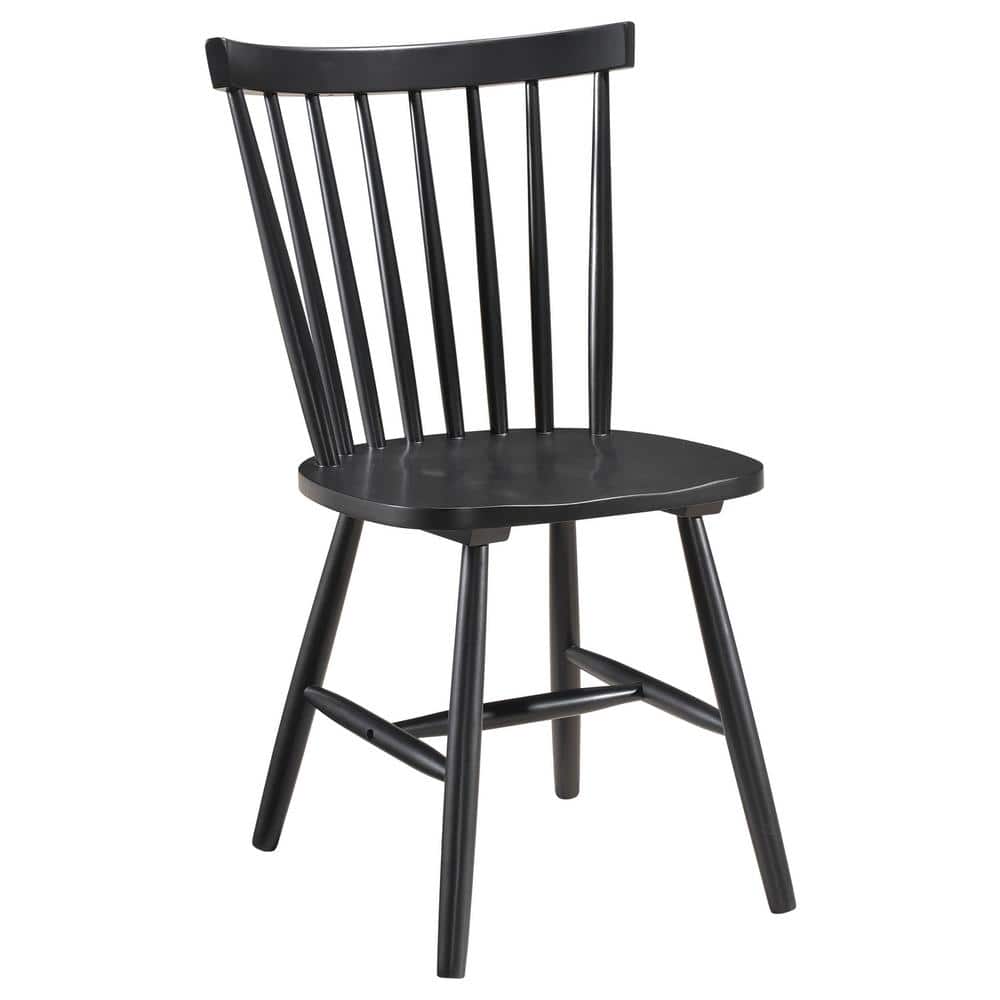 Black Solid Wood Windsor Side Chair Set with Slat Back