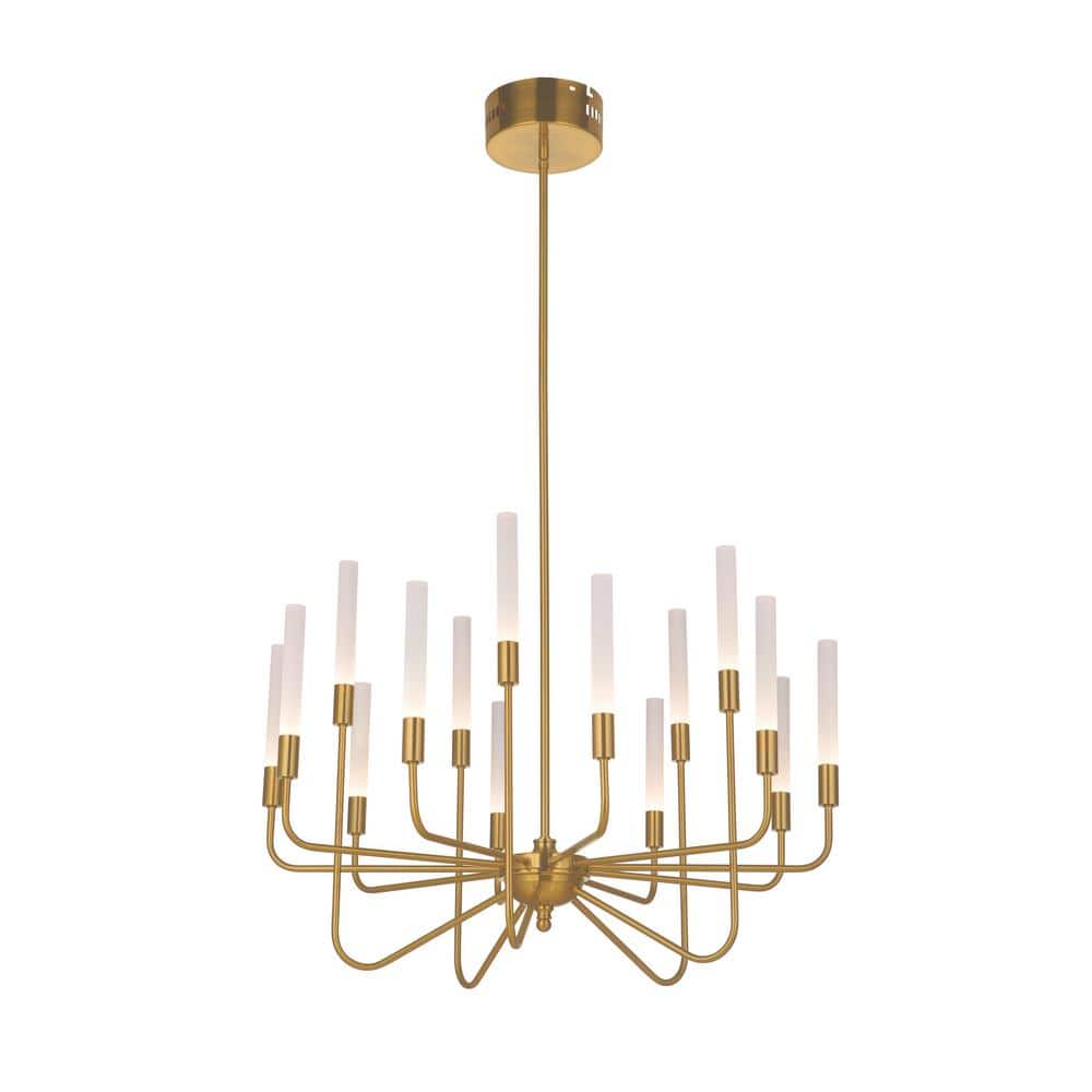 Satin Brass 15-Light LED Cylinder Chandelier