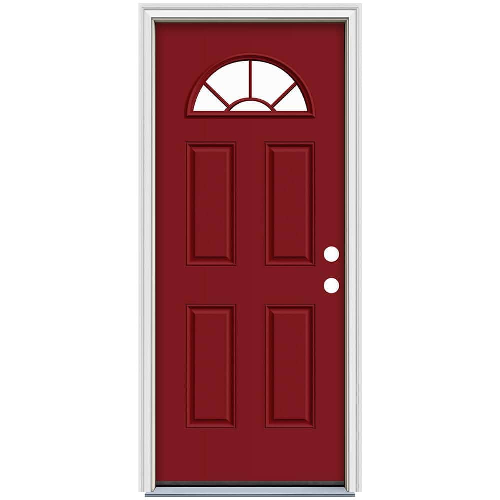 32 in. x 80 in. Fan Lite Cranberry Red Painted Steel Prehung Left-Hand Inswing Front Door with Brickmould price history on PriceWatchPro
