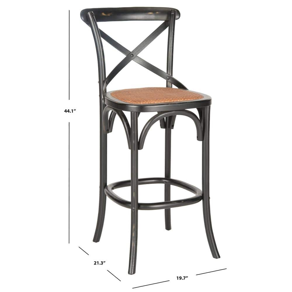 Franklin Black Oak and Rattan X-Back Bar Stool