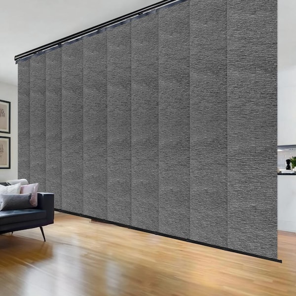 EMOH Granite Gray 120 in. to 218 in. W x 94 in. L Adjustable 10-Panel Black Double Rail Panel Track with 23.5 in. Slates