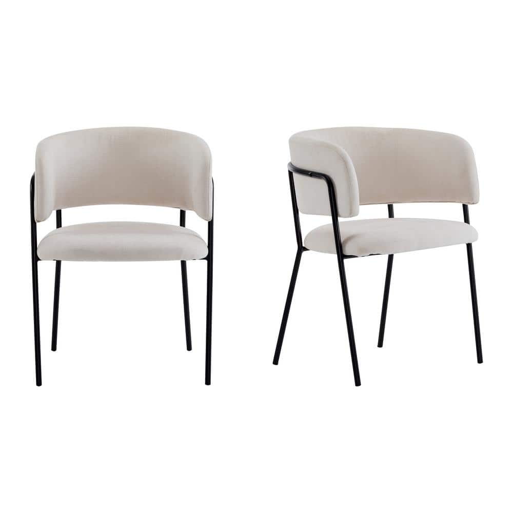 Beige and Black Upholstered Metal Arm Chair Set