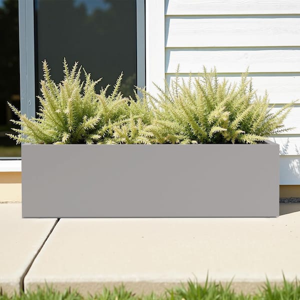 9 in. L x 35.83 in. W x 9 in. H 50 qts. Gray Metal Rectangular Planter Box Raised Beds with Drainage Hole for Herbs