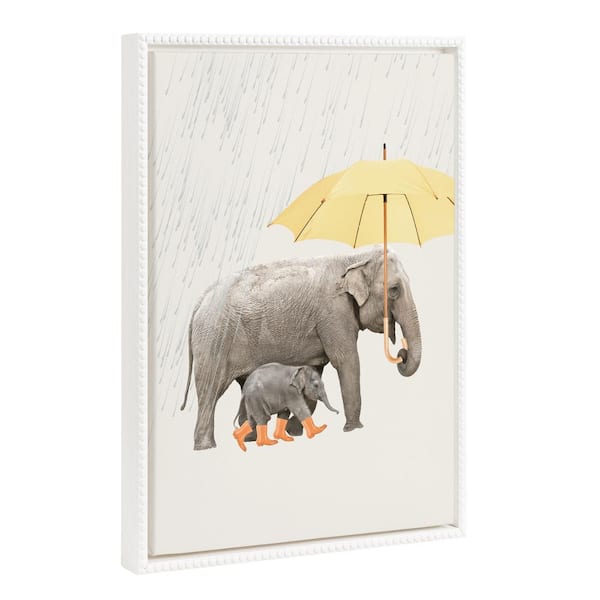 Kate and Laurel Modern Cute Elephant Animal Framed Canvas Wall Art 1-Piece White Framed Canvas Art Print, 18 in. x 24 in.