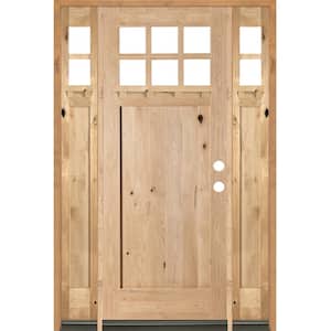 64 in. x 96 in. Craftsman Alder 1 Panel 6-Lite Clear Low-E w/DS Unfinished Wood Left-Hand Prehung Front Door/Sidelites