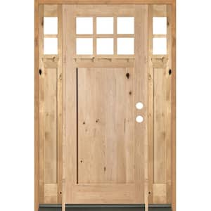 70 in. x 96 in. Craftsman Knotty Alder 1 Panel 6-Lite DS Unfinished Left-Hand Inswing Prehung Front Door with Sidelites