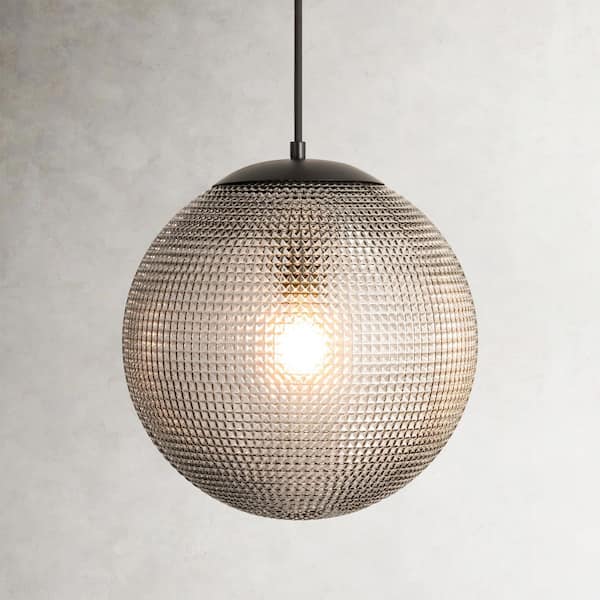 Lizeth 1-Light Modern Smoke Diamond-Cut Globe Glass Shade Pendant Light