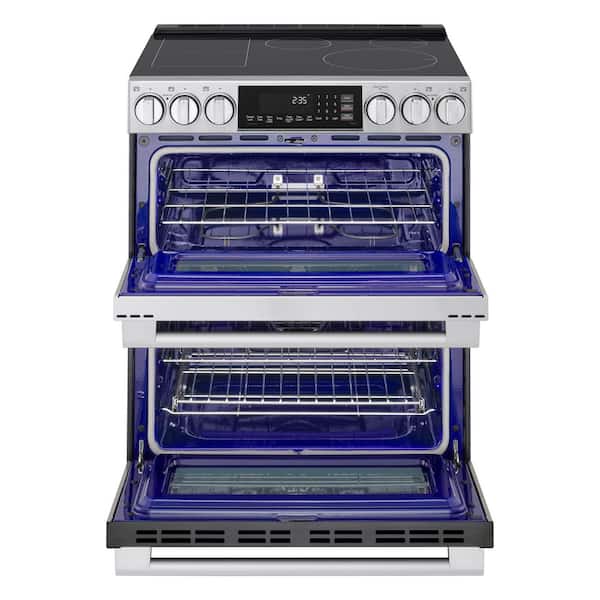 Studio 30 in. 5-Burner Elements Smart Double Oven Slide in Range in PrintProof Stainless Steel with Probake Convection