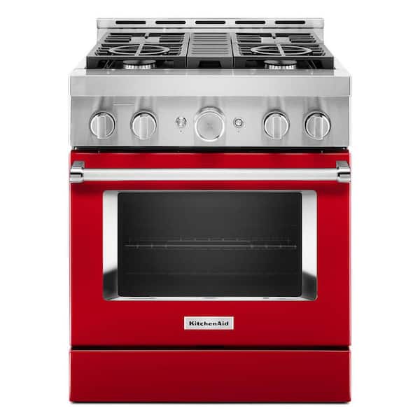 KitchenAid 30 in. 4.1 cu. ft. Smart Commercial-Style Gas Range with Self-Cleaning and True Convection in Passion Red