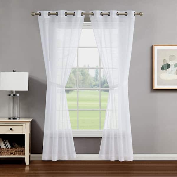 Creative Home Ideas Rosemary White Grommet Sheer Tiebacks Window Curtain 38 in. W x 108 in. L (2-Panels)