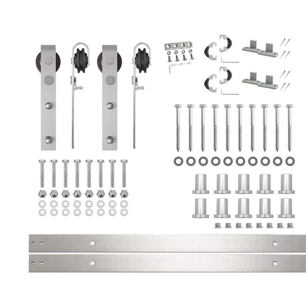 14 ft./168 in. Brushed Nickel Non-Bypass Sliding Barn Door Track and Hardware Kit for Double Doors price history on PriceWatchPro