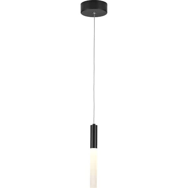 Kylo LED Collection 1-Light Matte Black Frosted Glass LED Modern Pendant Hanging Light