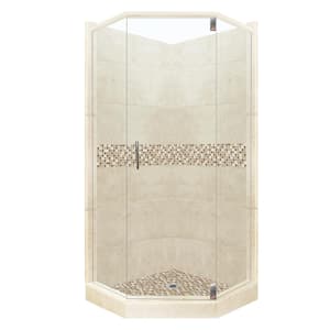 Roma Grand Hinged 36 in. x 36 in. x 80 in. Neo-Angle Shower Kit in Desert Sand and Old Bronze Hardware