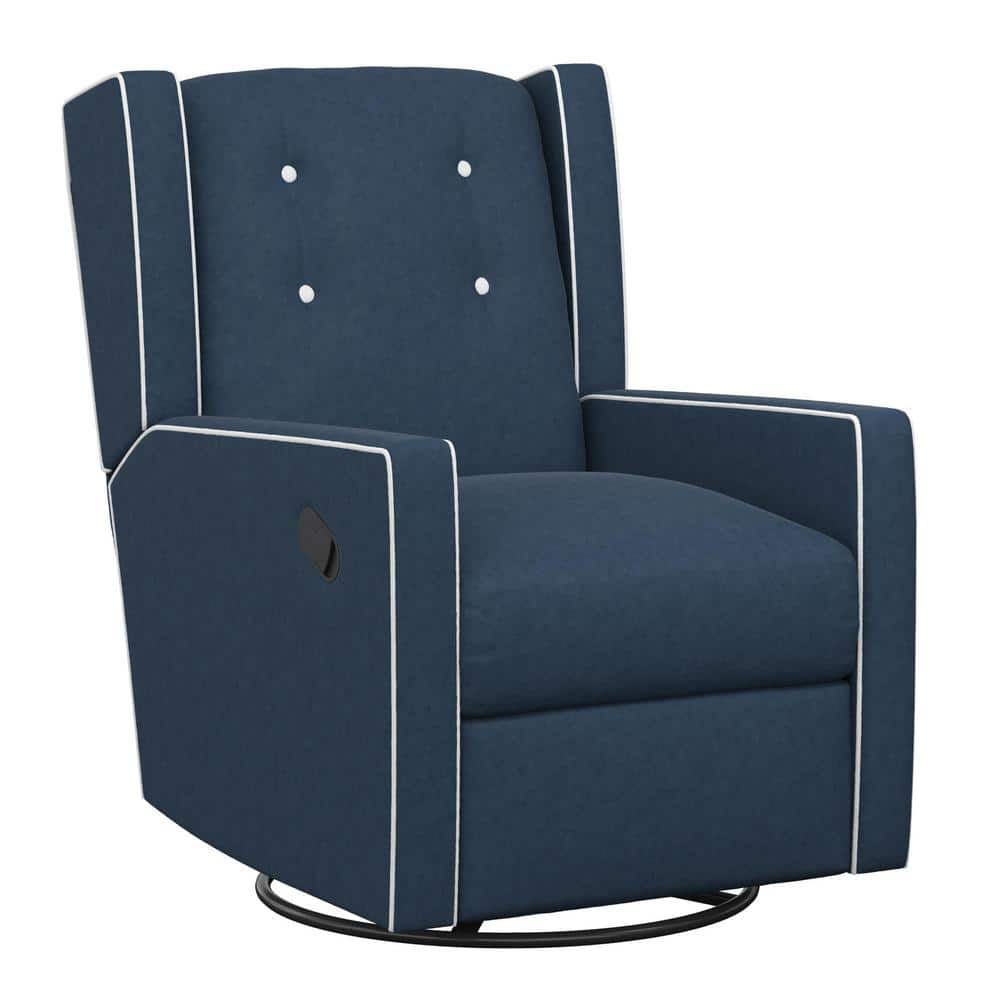 Dorel Living Fenn Dark Blue Microfiber Swivel Glider Recliner Chair -  DE96952