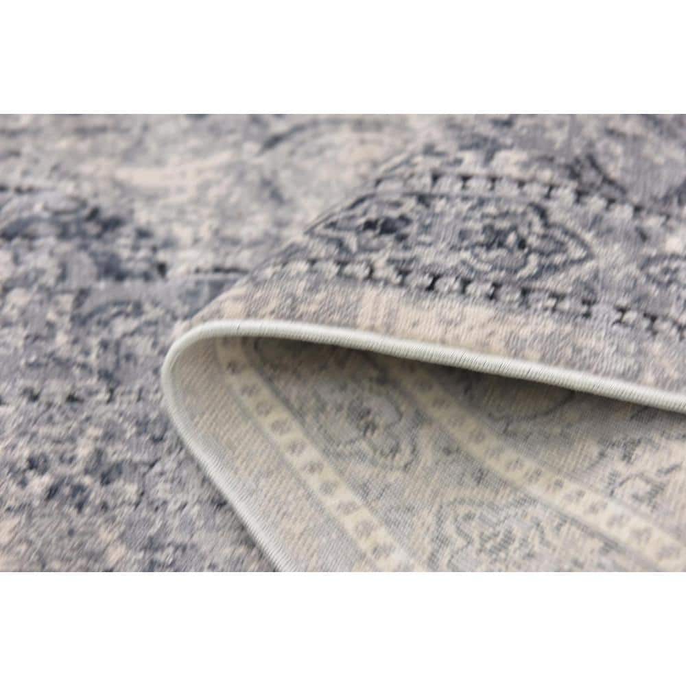 Dark Blue and Grey Rectangular Synthetic Indoor Area Rug