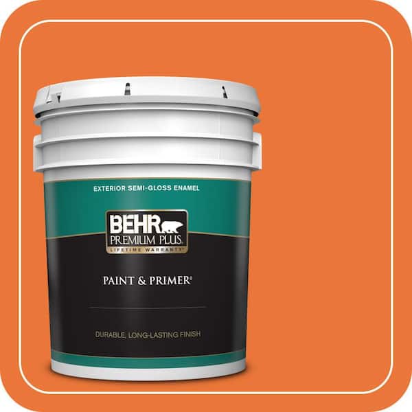 BEHR PREMIUM PLUS 5 gal. Home Decorators Collection #HDC-MD-27 Tart Orange Semi-Gloss Enamel Exterior Paint & Primer