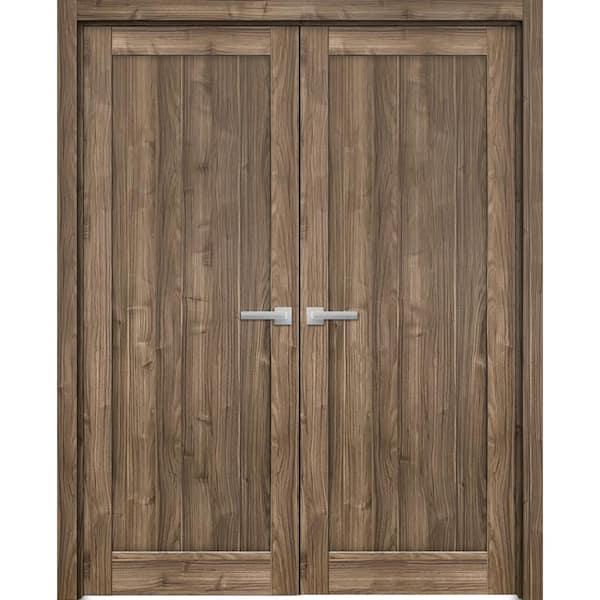Sartodoors 84 in. x 84 in. 2 Panel Walnut Finished MDF Sliding Door with Hardware