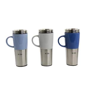 Travertine 16 oz. Assorted Stoneware and Stainless Steel Travel Mug with Lid (Set of 3)