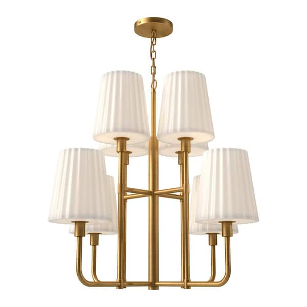 ALORA MOOD Plisse 30 in. 8 Light 60-Watt Aged Gold/Opal Matte Glass Chandelier