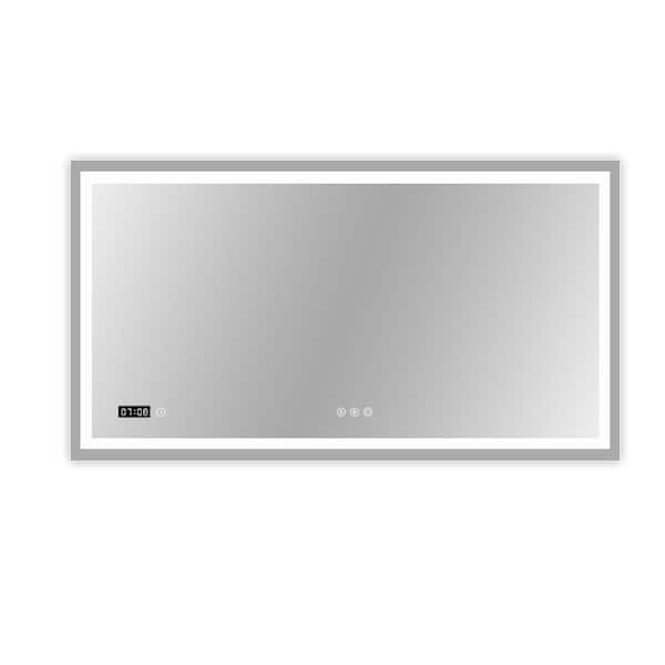 Unbranded 60 in. W x 36 in. H LED Frameless Rectangular White Mirror for Living Room