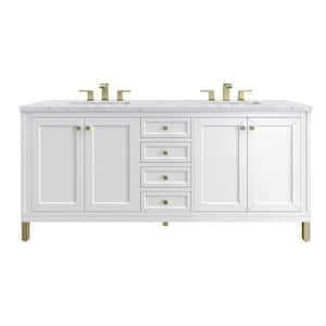 Chicago 72.0 in. W x 23.5 in. D x 34 in. H Bathroom Vanity in Glossy White with Carrara Marble Marble Top