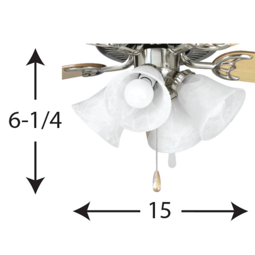 Nickel Four-Light LED Fan Light Kit with Frosted Glass Shades