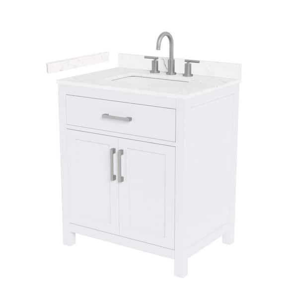 Beckett 30 in. Single Freestanding White Bath Vanity with Carrara Cultured Marble Top