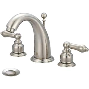 Brentwood 8 in. Widespread 2-Handle Bathroom Faucet with Drain in Brushed Nickel
