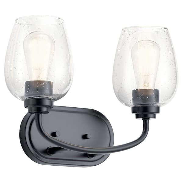 KICHLER Valserrano 14.5 in. 2-Light Black Traditional Bathroom Vanity Light with Clear Seeded Glass Shade