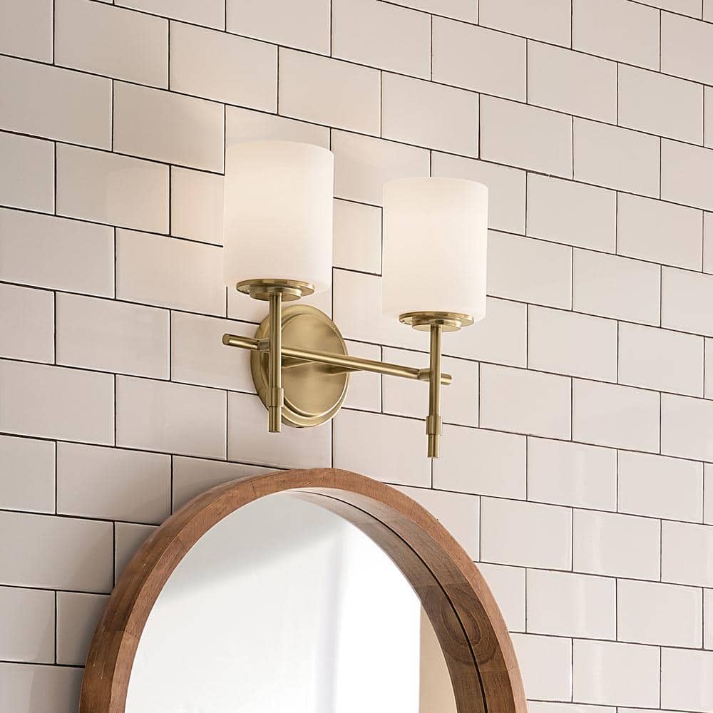 Ali 14 in. 2-Light Brushed Natural Brass Traditional Bathroom Vanity Light with Satin Etched Case Opal Glass Shades price history on PriceWatchPro